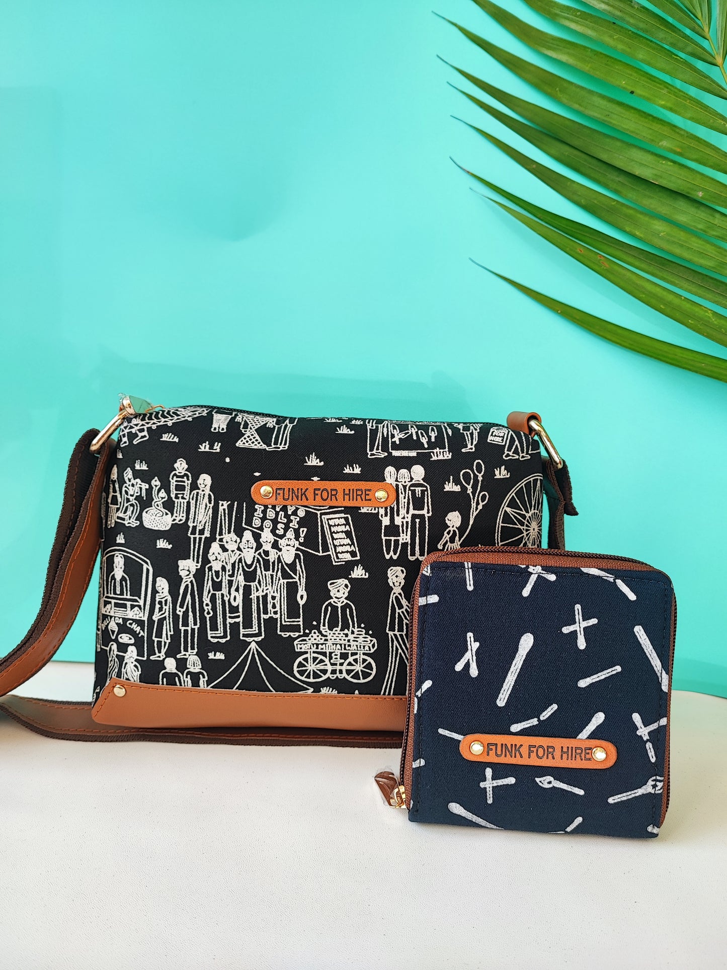 Combo Offers : Mela Box Black Sling Bag & Matchstick Square Navy Wallet