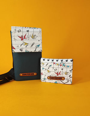 Combo Offers :Origami White Teal Flap Mobile Sling & Pocket Wallet White