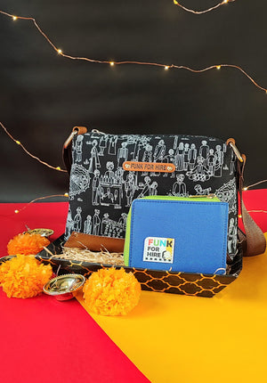 💥Combo Offers : Mela Box Black Sling Bag & Blue Zip Pocket Wallet