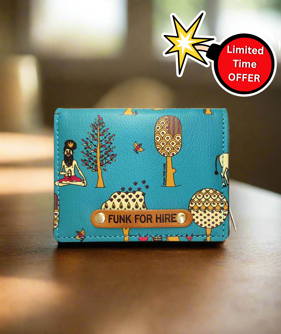 Tree Printed Teal Pocket Wallet