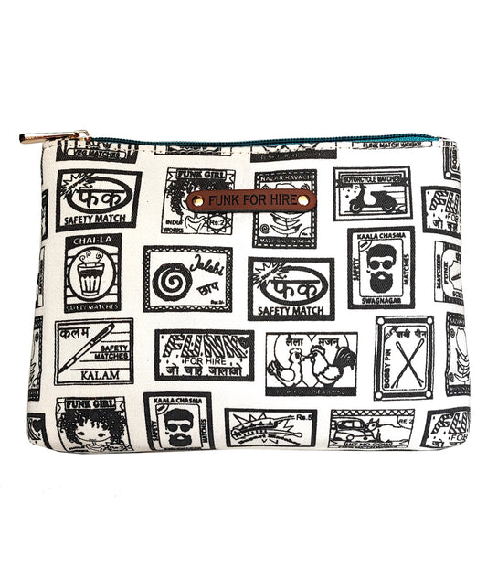 Match Box Printed Canvas Travel Pouch White