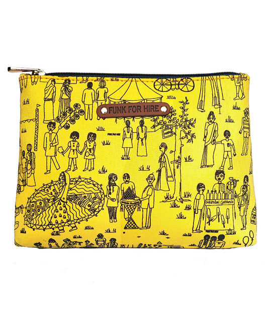 Mela Printed Canvas Travel Pouch Yellow
