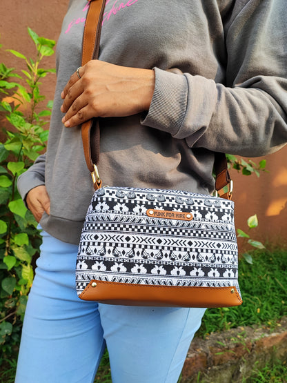 💥Combo Offers : Music Border Box White Sling Bag & Horse Pocket Wallet Black