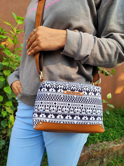 Music Border Printed Canvas Box Sling Bag  White