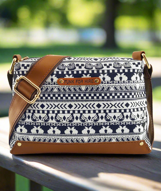 Music Border Printed Canvas Box Sling Bag  White