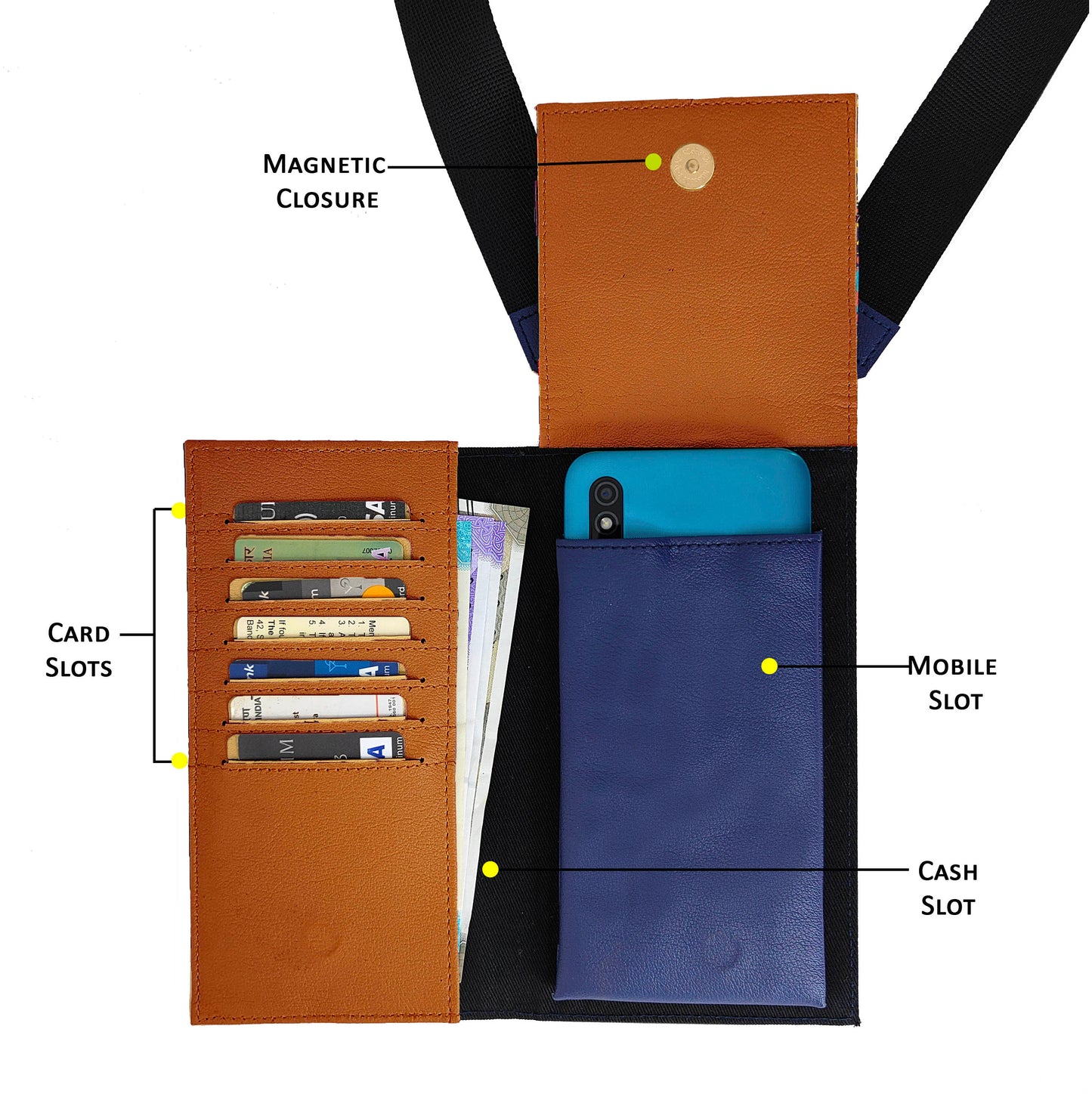 Music Border Flap Mobile Phone Sling Navy