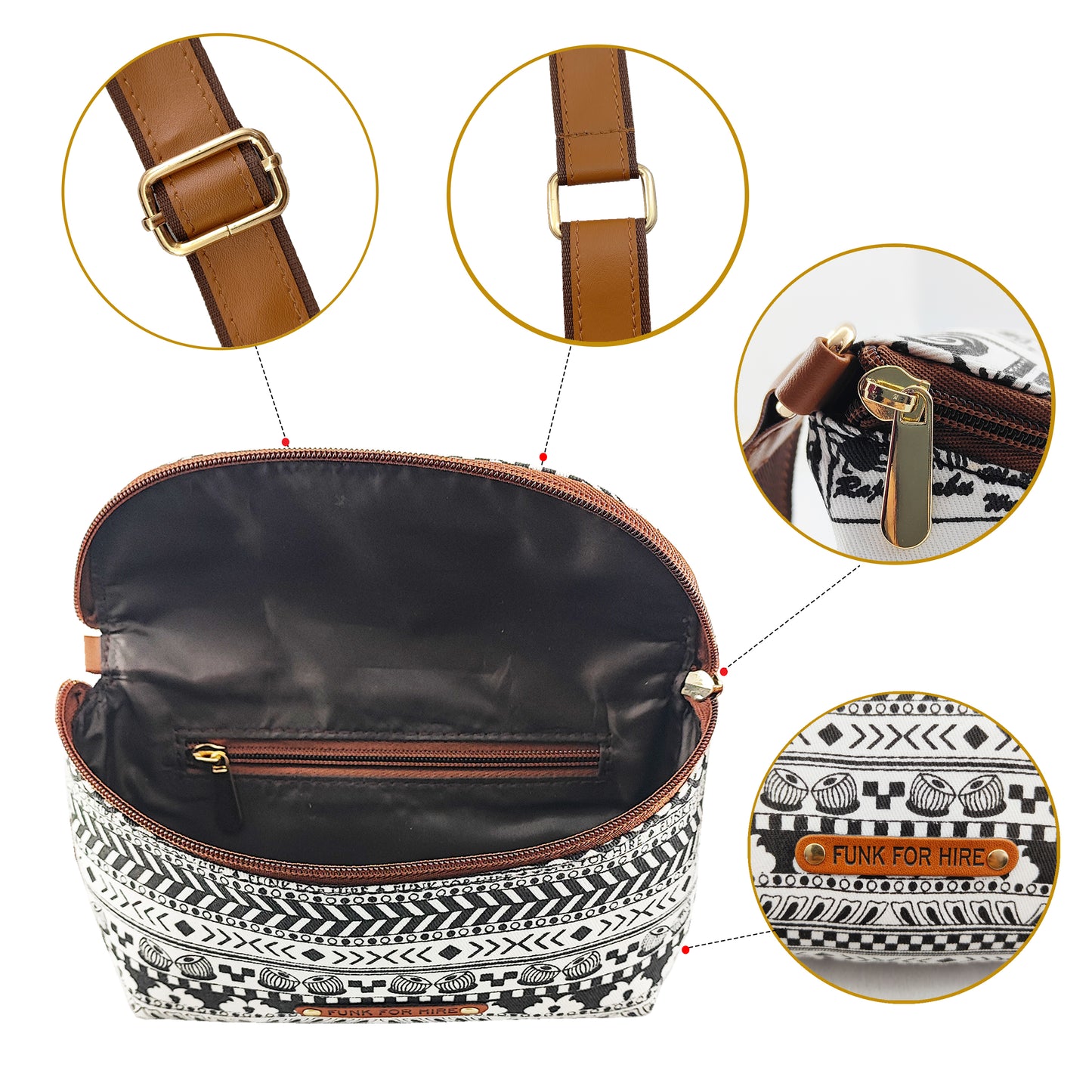 Music Border Printed Fanny Pack White Black