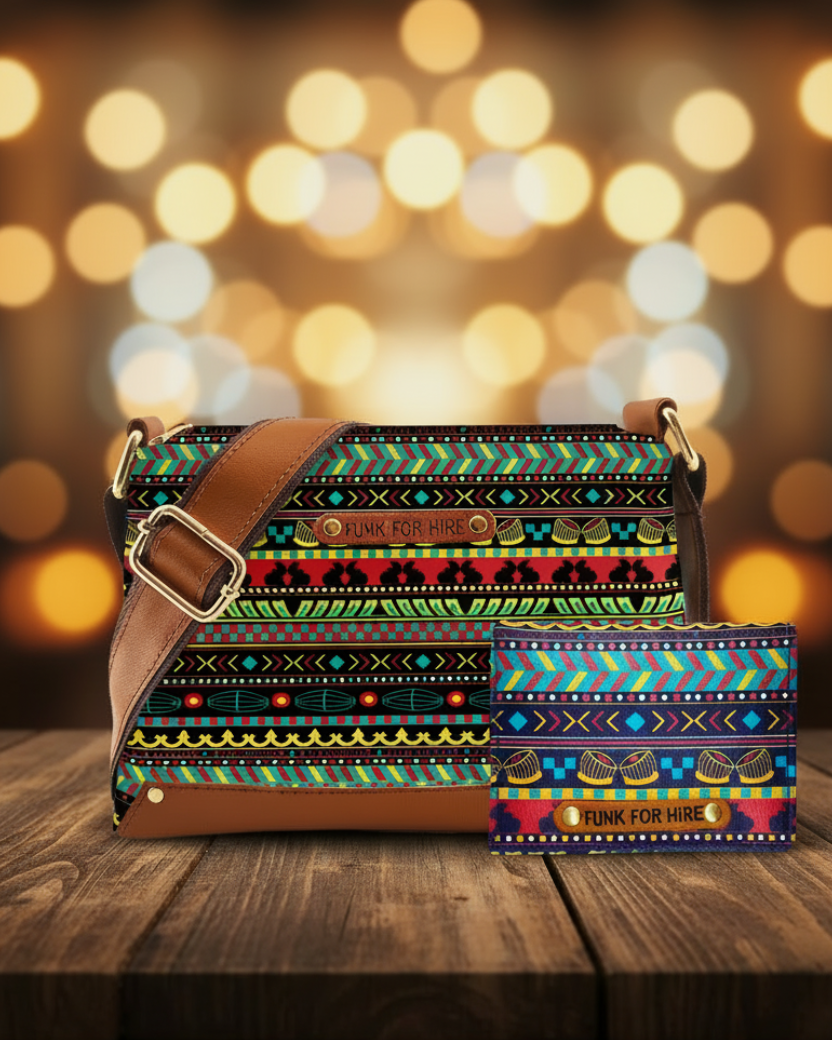 💥Combo Offers : Music Border black Rexine Box Sling Bag & Pocket Wallet Multicolour