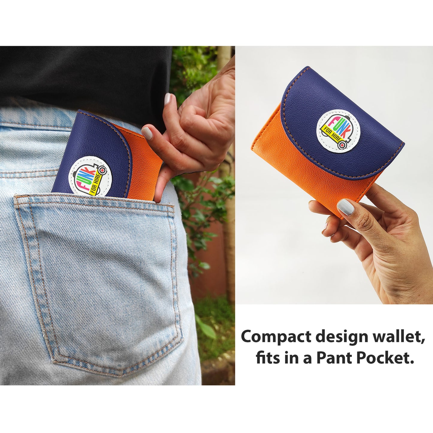 Navy Blue and Orange Flap Pocket Wallet