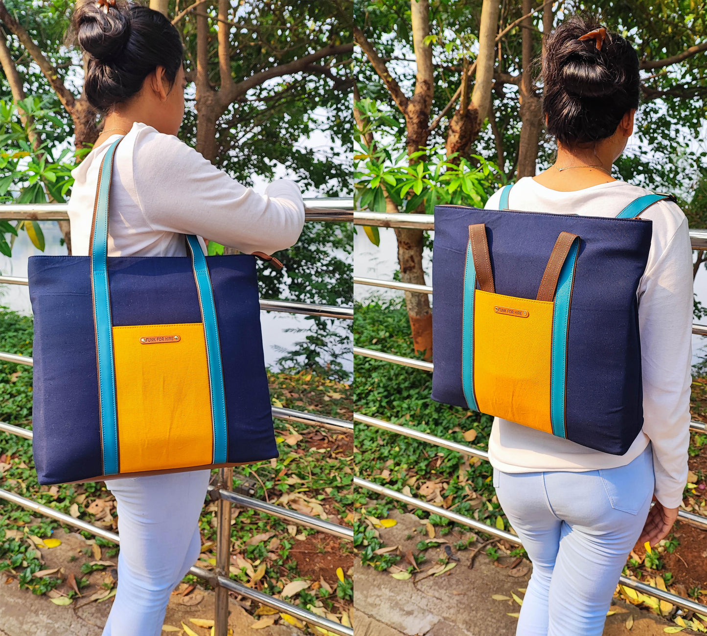 Combo Offers: Plain Tote Handbag Navy & Doll Square Wallet Navy