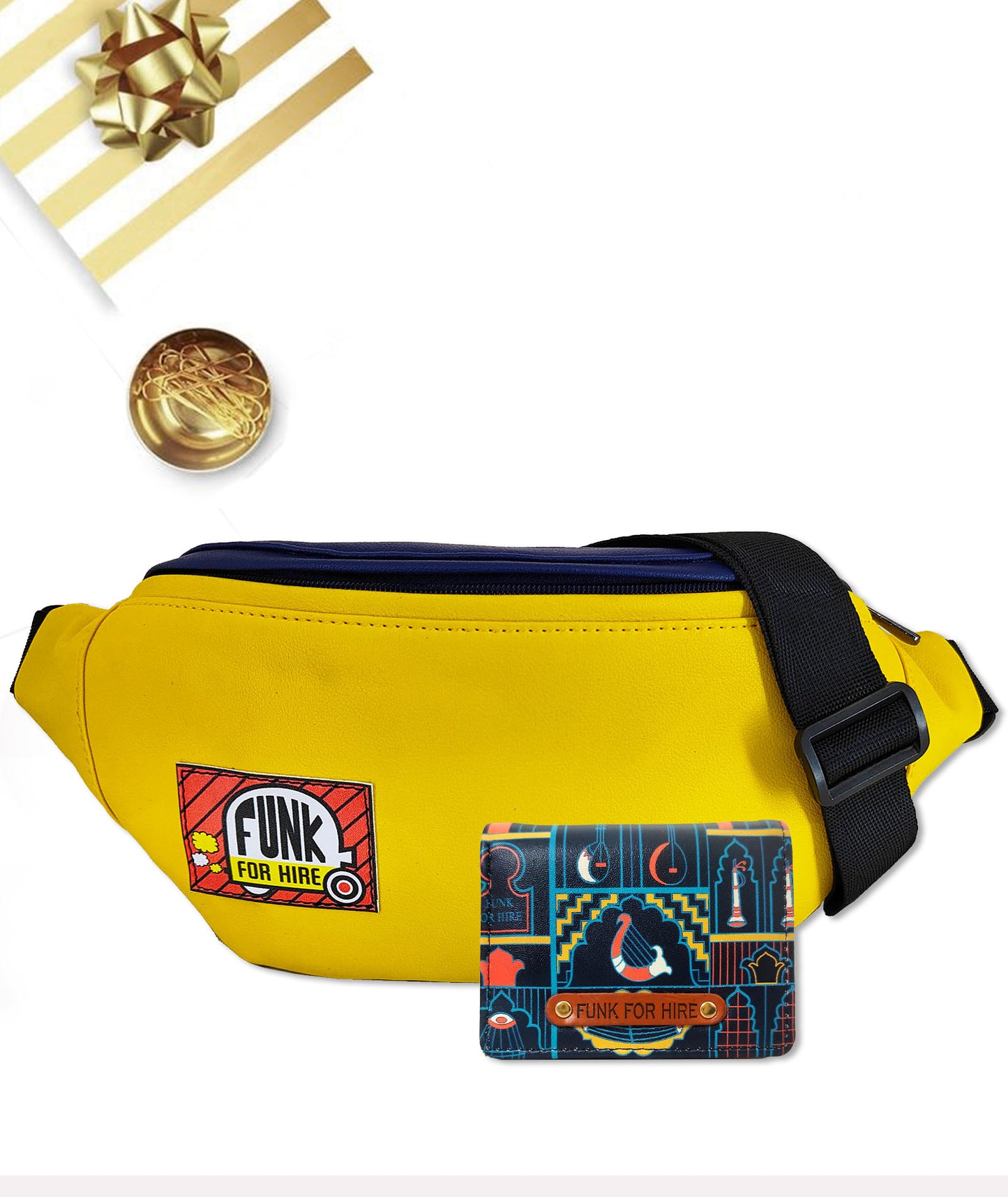 Combo Offers: Yellow Navy Fanny Pack & Music wall Pocket Wallet Navy