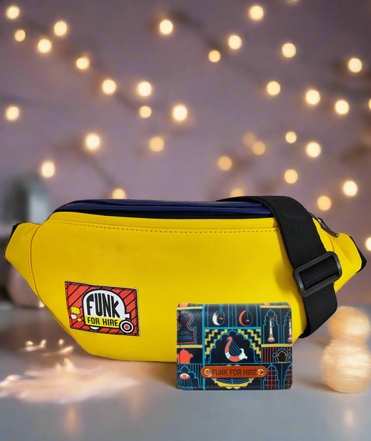 Combo Offers: Yellow Navy Fanny Pack & Music wall Pocket Wallet Navy