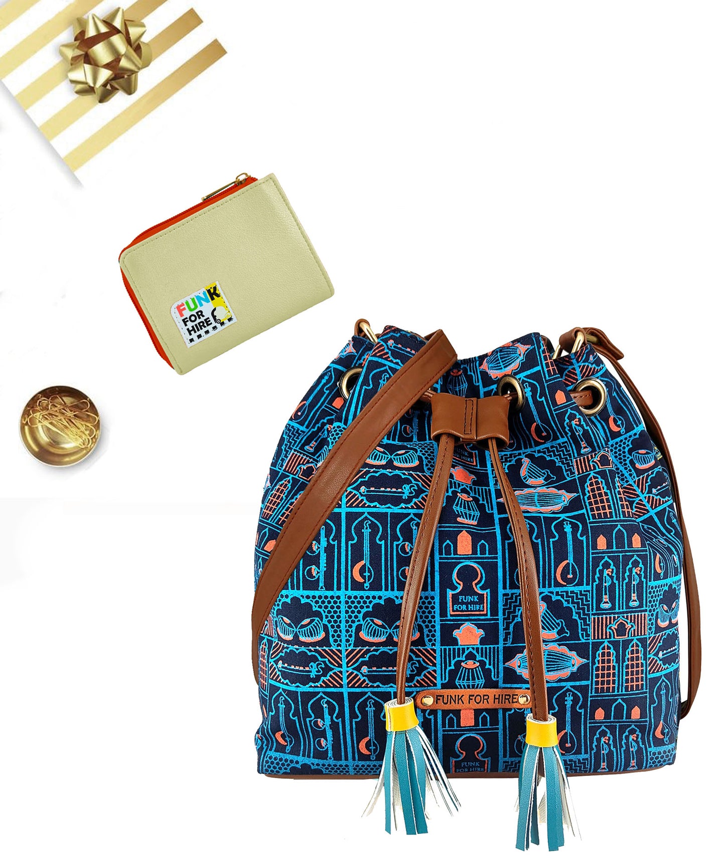 Combo Offers : Music Wall Drawstring Navy & Beige Zip Pocket Wallet