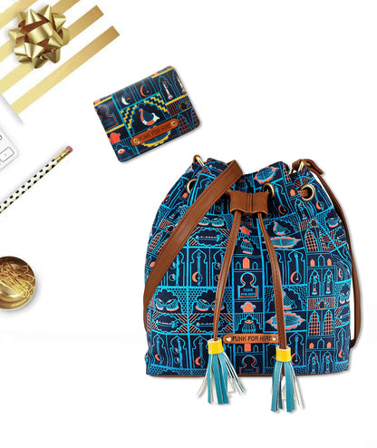 💥Combo Offers : Music Wall Drawstring Sling Bag Navy & Pocket Navy Wallet