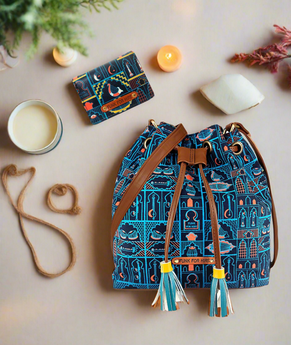 💥Combo Offers : Music Wall Drawstring Sling Bag Navy & Pocket Navy Wallet