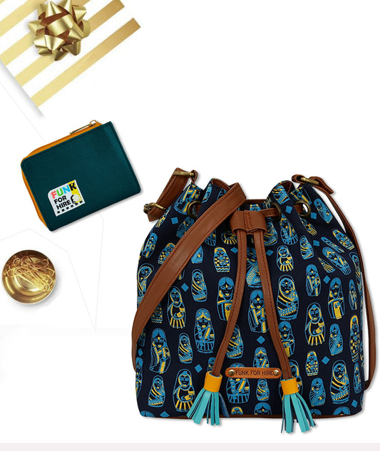 Combo Offers : Doll Drawstring Bag & Teal Zip Pocket Wallet