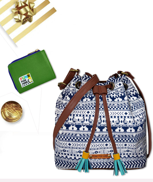 Combo Offers : Music Border Drawstring Bag & Green Zip Wallet