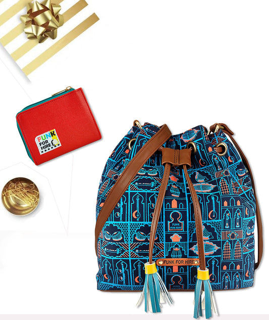 Combo Offers : Music Wall Drawstring Navy & Red Zip Pocket Wallet