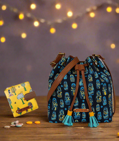 💥Combo Offers: Doll Drawstring Sling Bag & Tree Mustard Loop Wallet