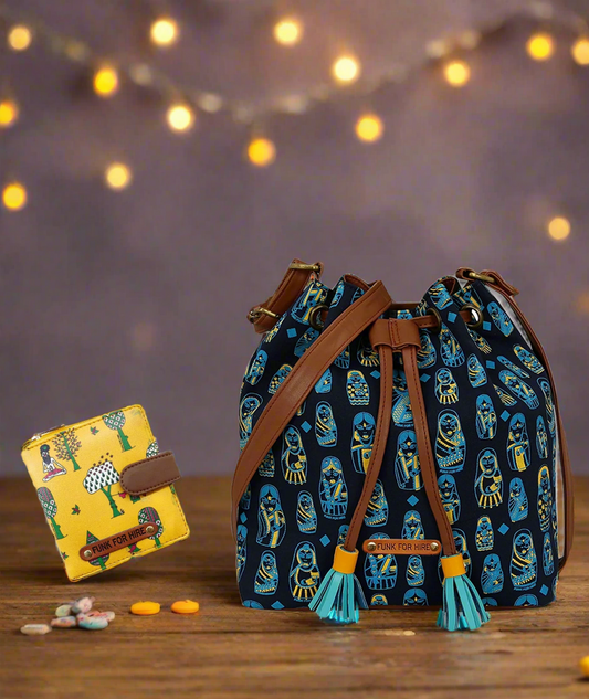 Combo Offers: Doll Drawstring Bag & Tree Mustard Loop Wallet