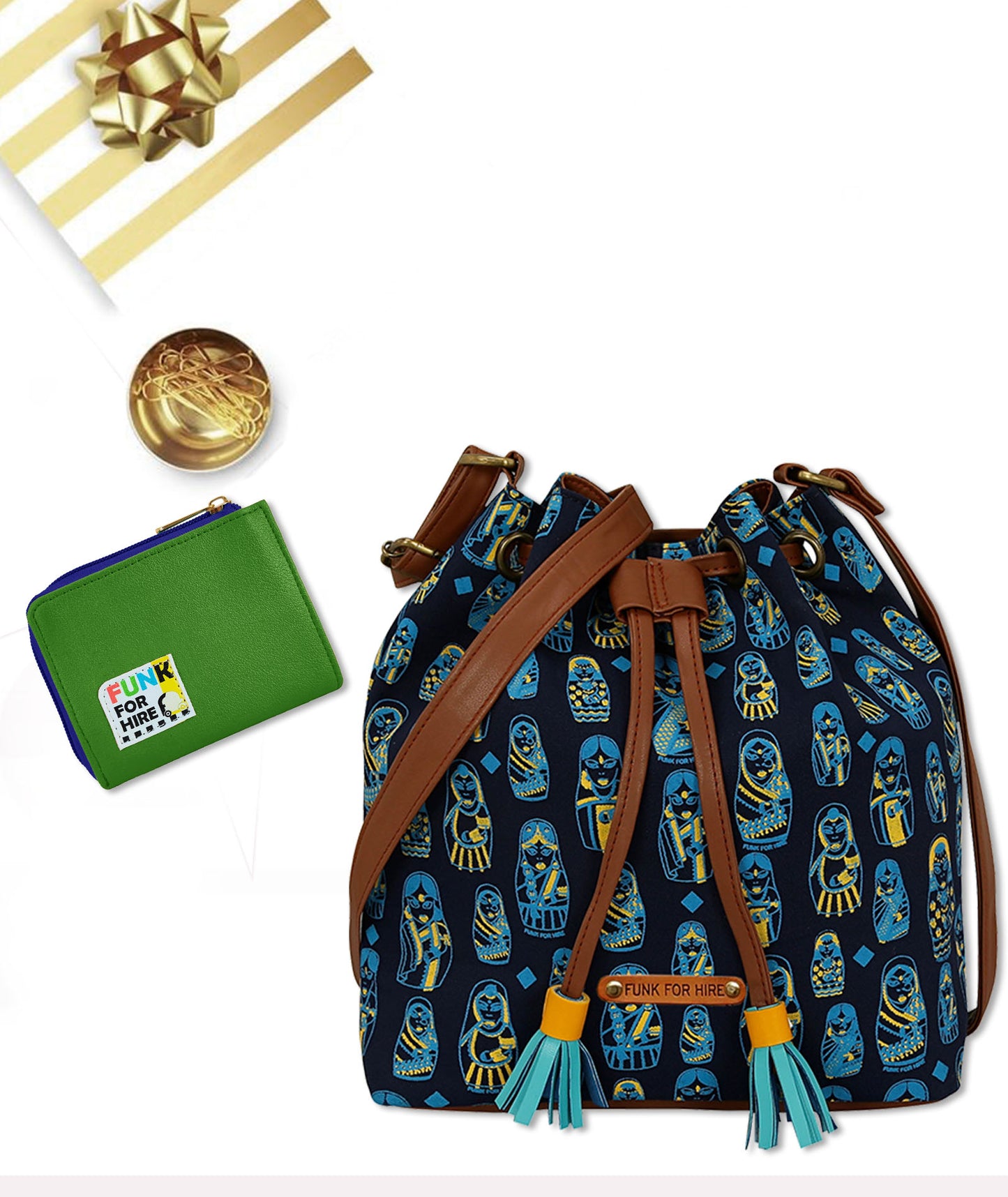 Combo Offers : Doll Drawstring Bag & Green Zip Pocket Wallet