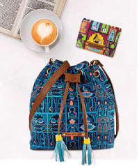 💥Combo Offers : Music Wall Drawstring Sling Bag Navy & Pocket Purple Wallet