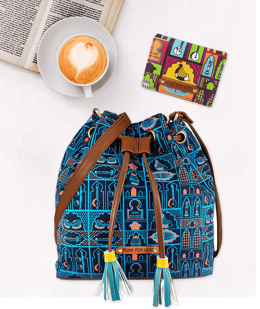 Combo Offers : Music Wall Drawstring Navy & Pocket Purple Wallet