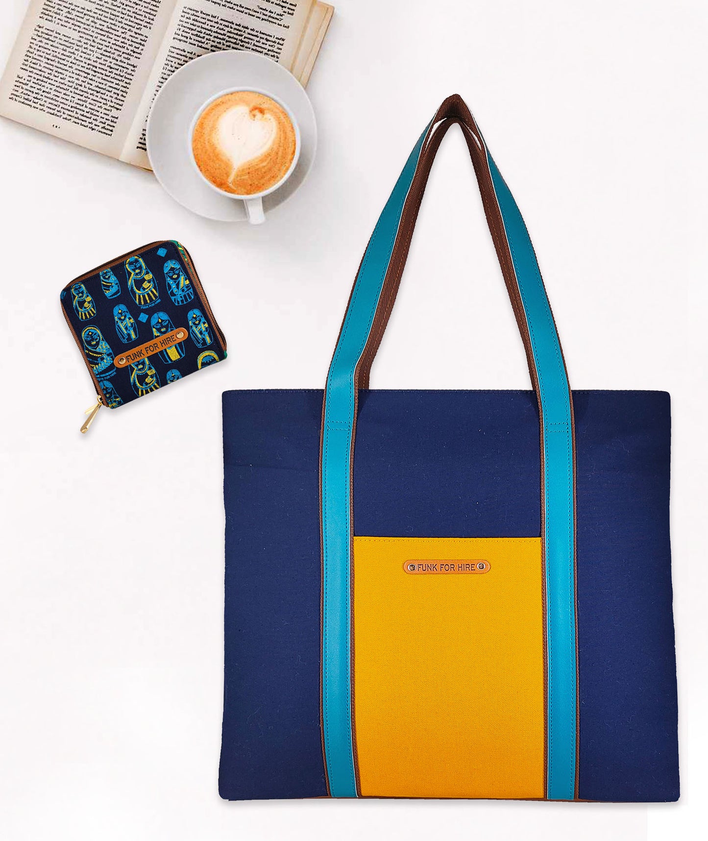 Combo Offers: Plain Tote Handbag Navy & Doll Square Wallet Navy