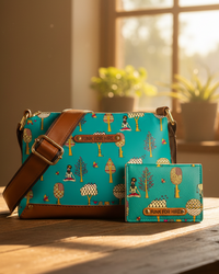💥Combo Offers : Tree Teal Rexine Box Sling Bag & Pocket Wallet Teal