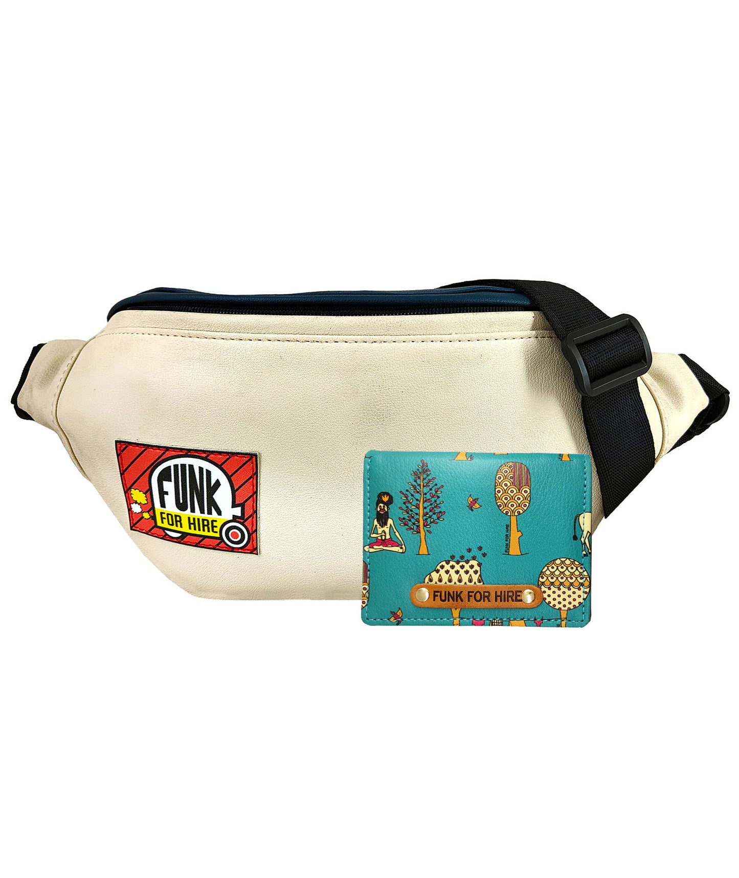 Combo Offers: Beige Teal Fanny Pack & Tree Pocket Wallet Teal