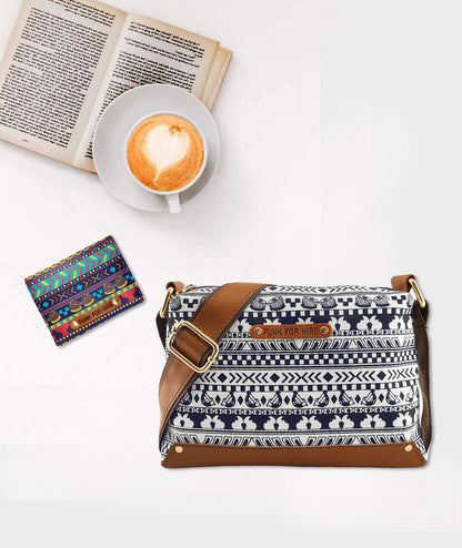 💥Combo Offers : Music Border Box White Sling Bag & Pocket Multicolour Wallet