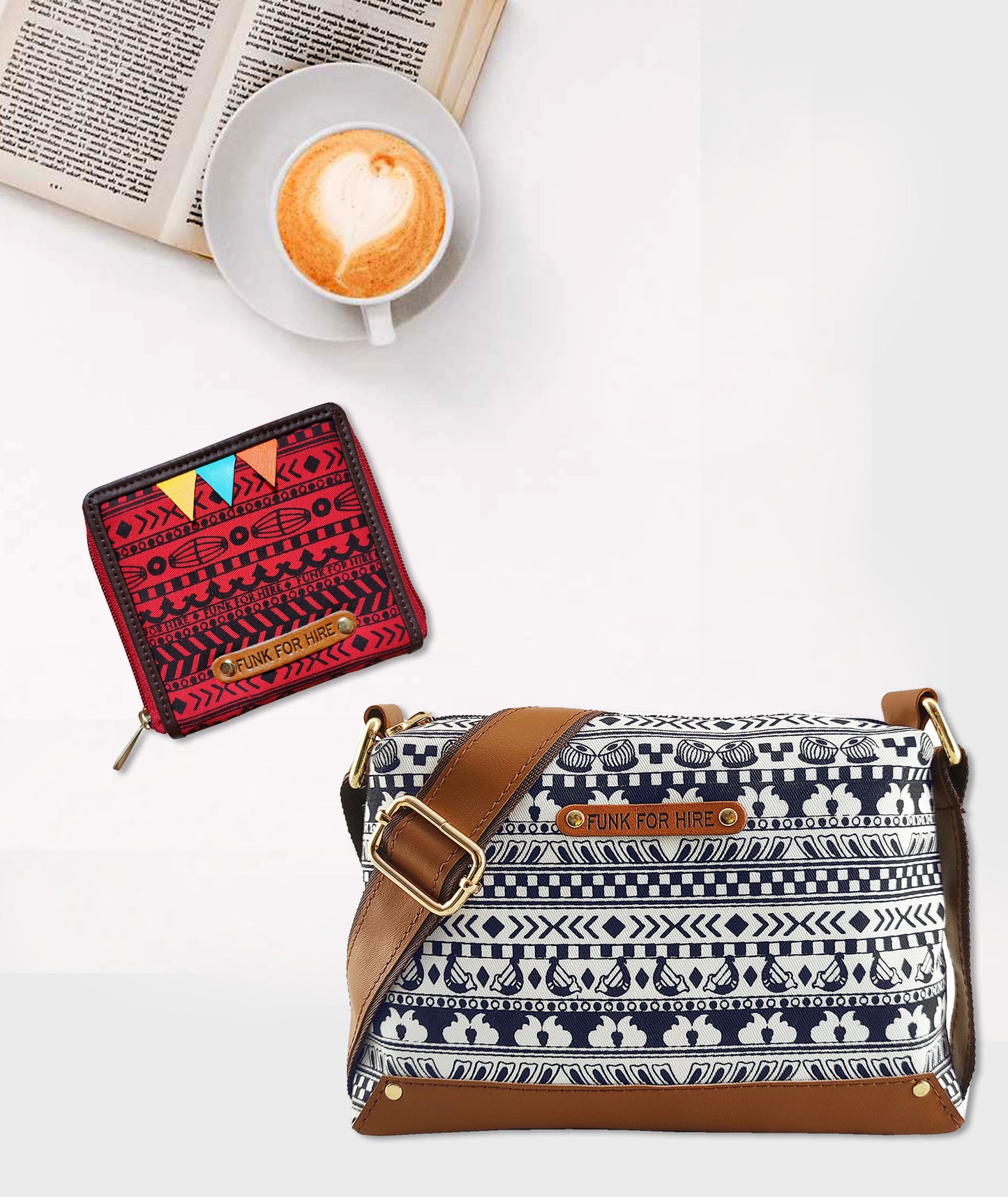 Combo Offers : Music Border Box White Sling Bag & Square Red Wallet