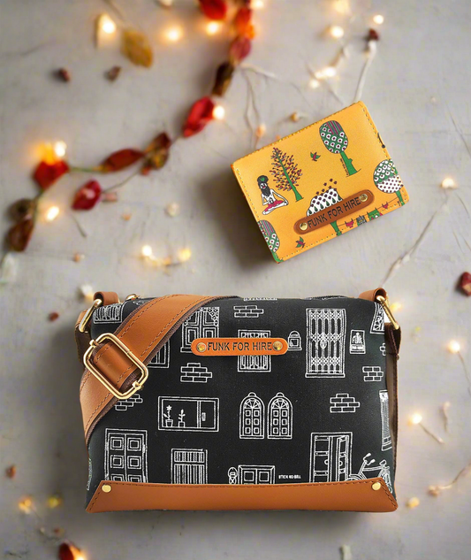 Combo Offers : Wall Box Black Sling Bag & Tree Pocket  Yellow Wallet