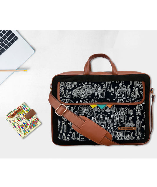 Combo Offers : Mela One Pocket Laptop Black Bag & Loop Multicolour Wallet
