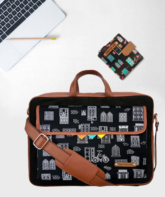 Combo Offers : Wall One Pocket Laptop Black Bag & Loop Black Wallet