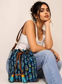 Doll Printed Drawstring Sling Bag Navy Blue
