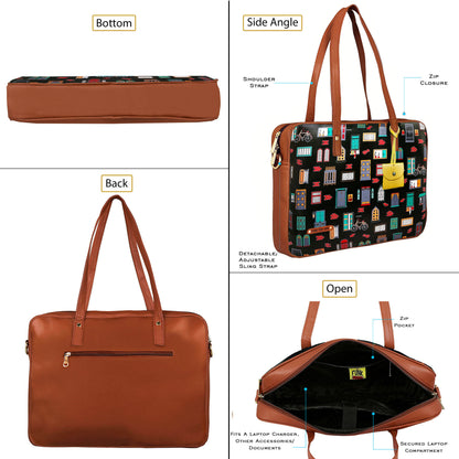 Wall Printed Laptop Handbag Black