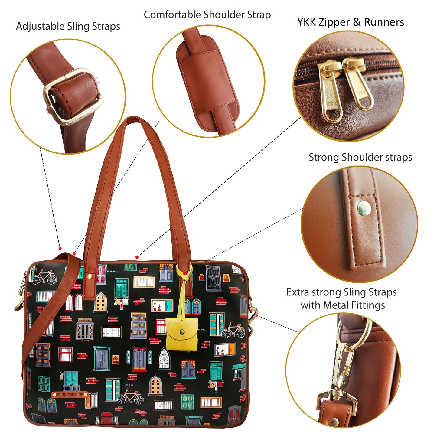Wall Printed Laptop Handbag Black