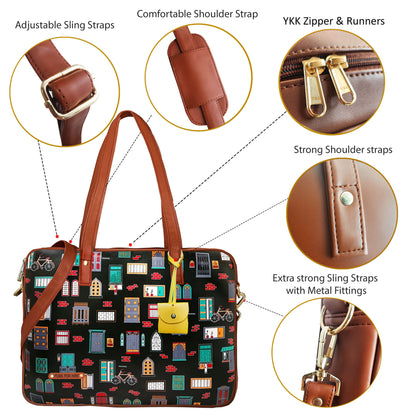 Wall Printed Laptop Handbag Black
