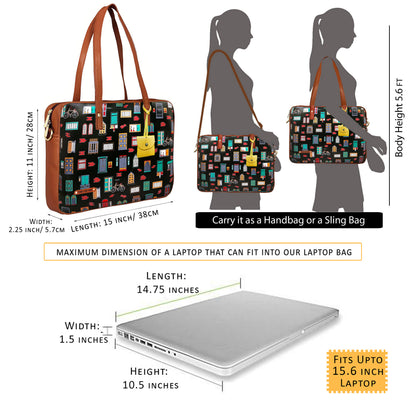 Wall Printed Laptop Handbag Black