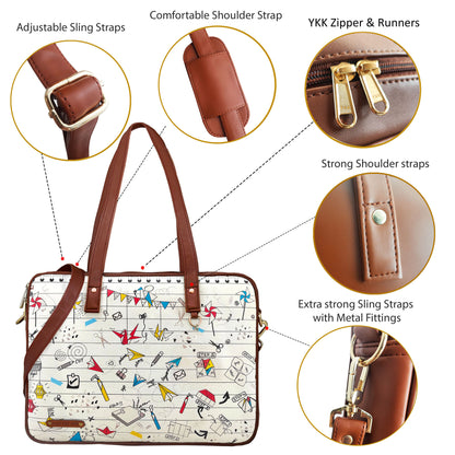 Origami Printed Laptop Handbag Off White