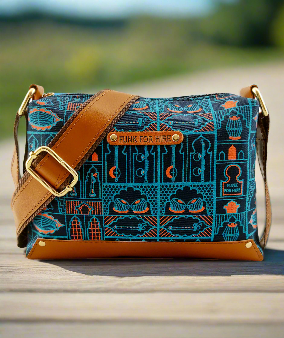 Music Wall  Printed Canvas box Sling Bag Navy