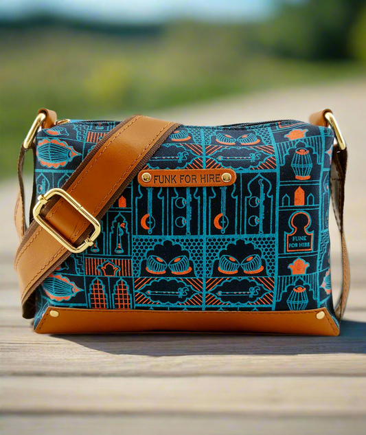 Music Wall  Printed Canvas box Sling Bag Navy