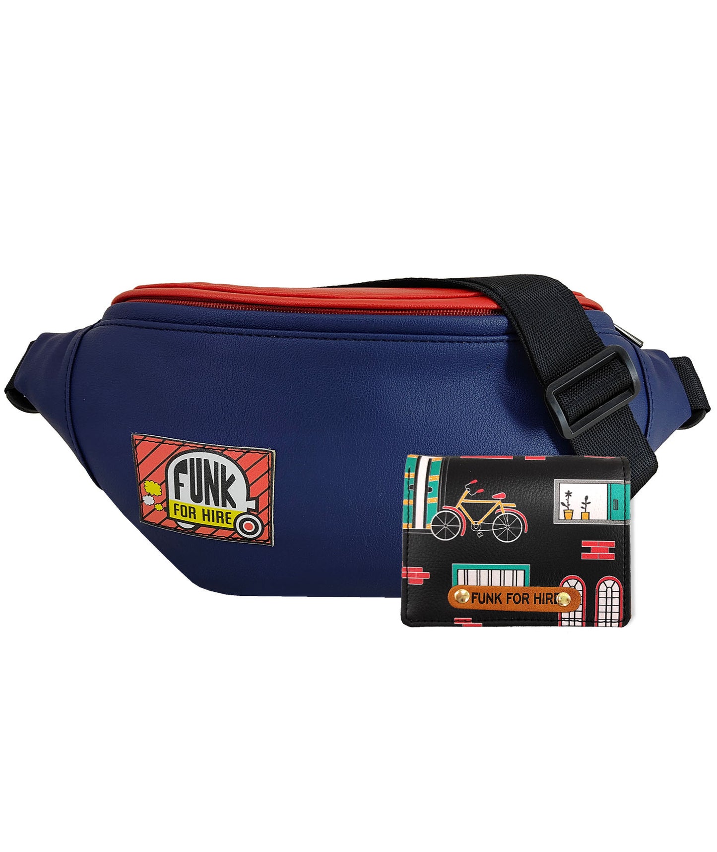 Combo Offers: Navy Red Fanny Pack & Wall Pocket Wallet Black