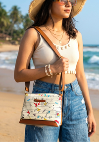 Origami Printed Faux Leather Box Sling Bag White