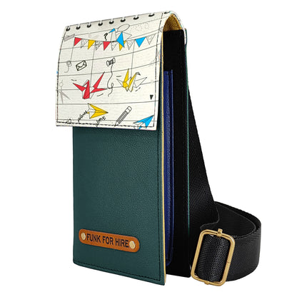 Combo Offers :Origami White Teal Flap Mobile Sling & Pocket Wallet White