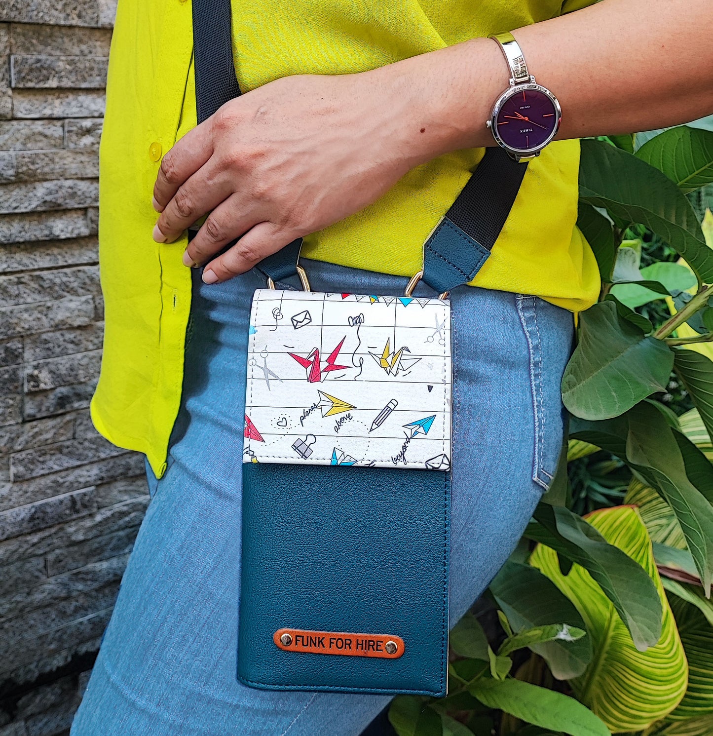 Combo Offers :Origami White Teal Flap Mobile Sling & Pocket Wallet White