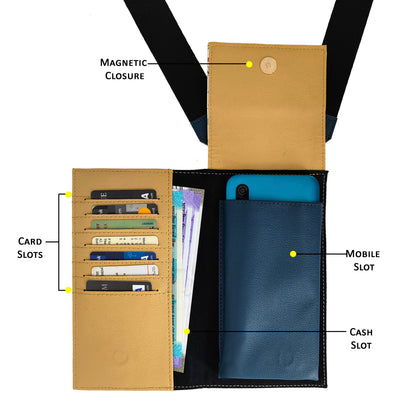 Combo Offers :Origami White Teal Flap Mobile Sling & Pocket Wallet White