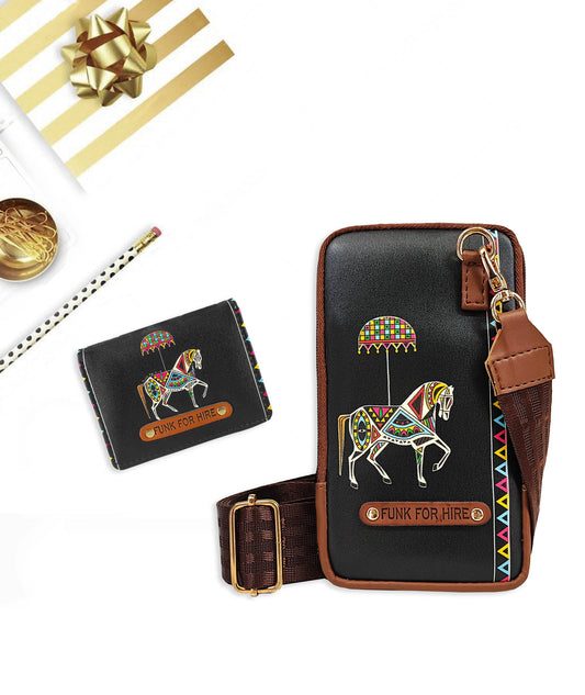 Combo Offers : Horse Black Mobile Sling & Pocket Wallet Black