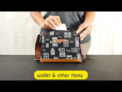 Wall Printed Canvas Box Sling Bag Black